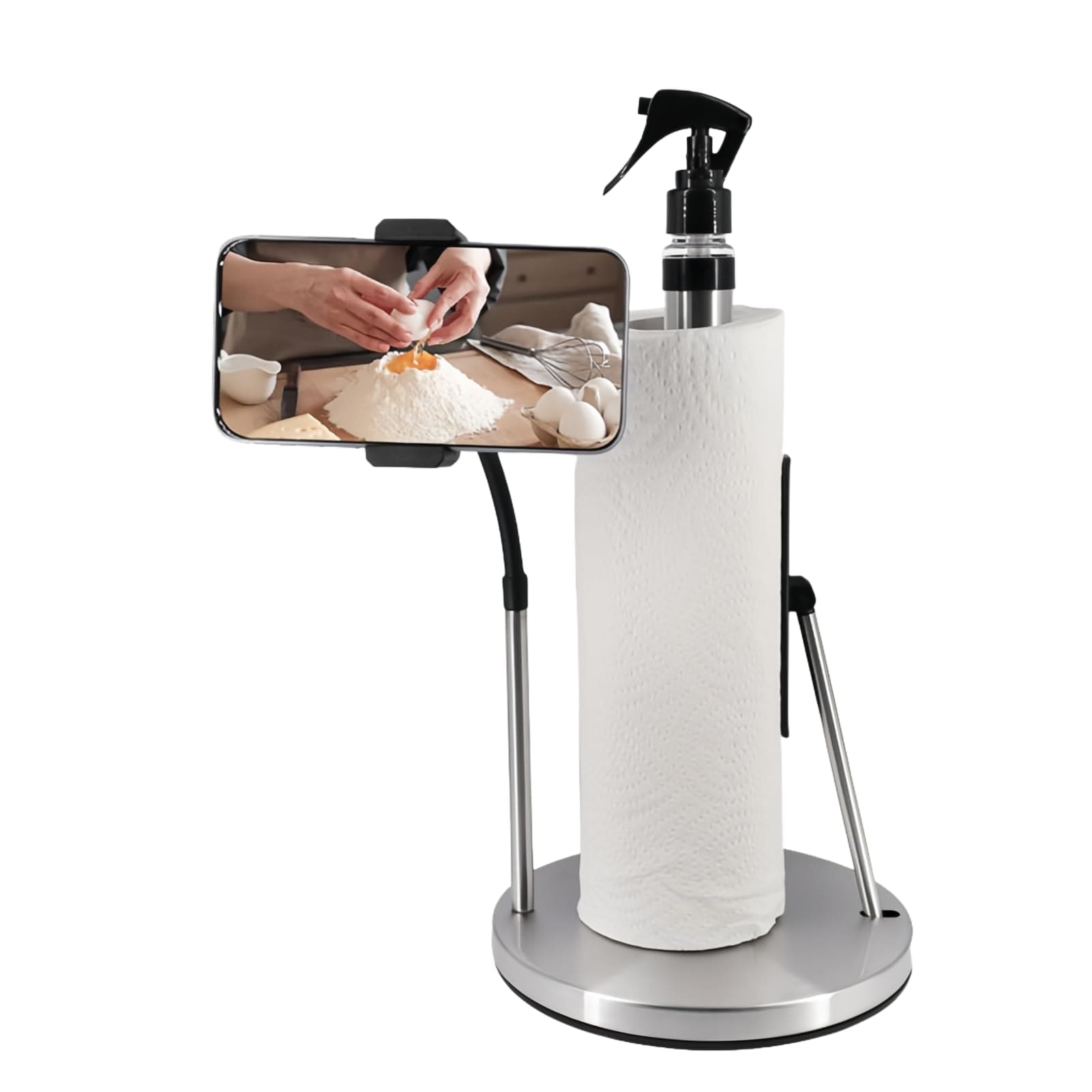 3 In 1 Paper Towel Holder With Phone Stand,Heavy-Duty Countertop Kitchen Paper Towel Holder With Spray Bottle,_voghion.com